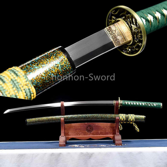 9260 Nagamaki-Schwert aus Federstahl, japanisches echtes Samurai-Schwert, Handschmiedearbeit für den Kampf, schwarz 