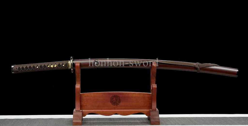 Japanisches Samurai-Schwert Katana aus schwarzem gefaltetem Stahl, Full Tang, handgefertigt, scharfe Klinge, schwarz 