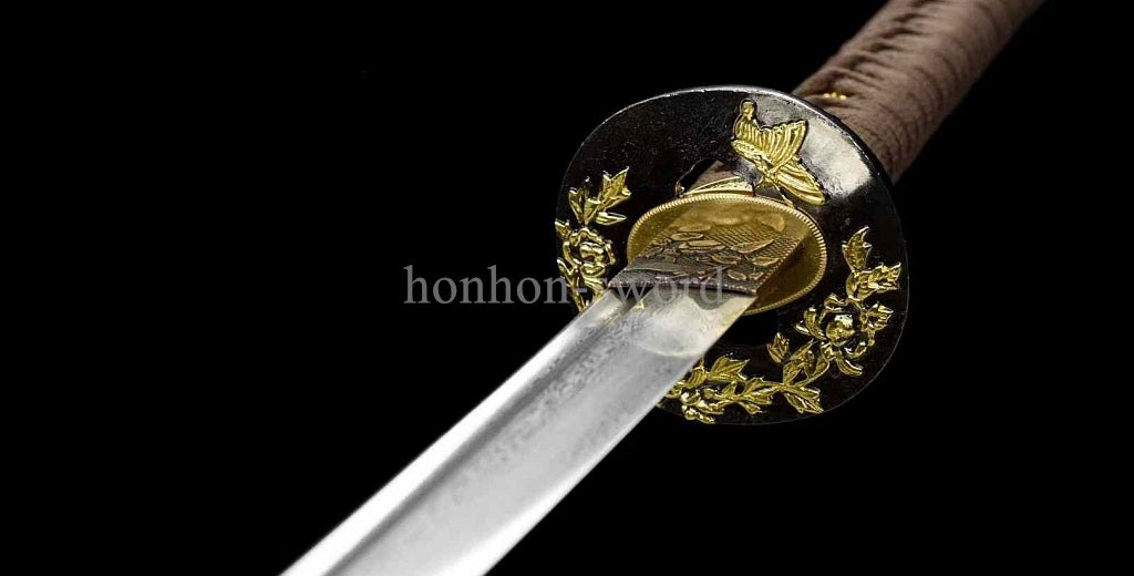 Japanisches Samurai-Schwert Katana aus schwarzem gefaltetem Stahl, Full Tang, handgefertigt, scharfe Klinge, schwarz 