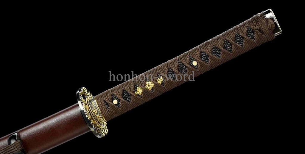 Japanisches Samurai-Schwert Katana aus schwarzem gefaltetem Stahl, Full Tang, handgefertigt, scharfe Klinge, schwarz 