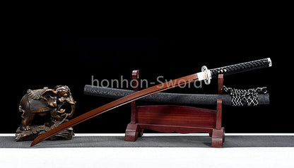 Damascus Folded Steel Katana Red Blade Japanese Samurai Sword Battle Full Tang Functional