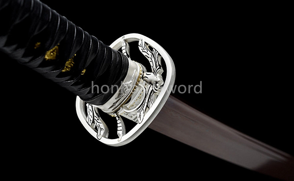 Damascus Folded Steel Katana Red Blade Japanese Samurai Sword Battle Full Tang Functional