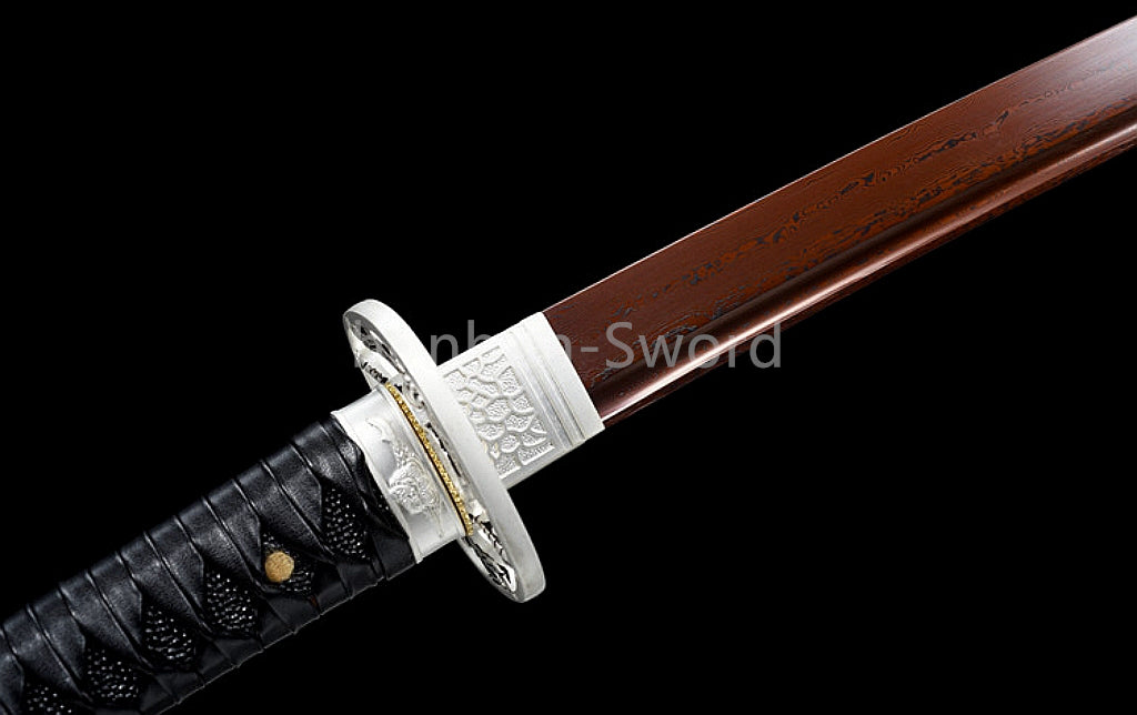 Damascus Folded Steel Katana Red Blade Japanese Samurai Sword Battle Full Tang Functional