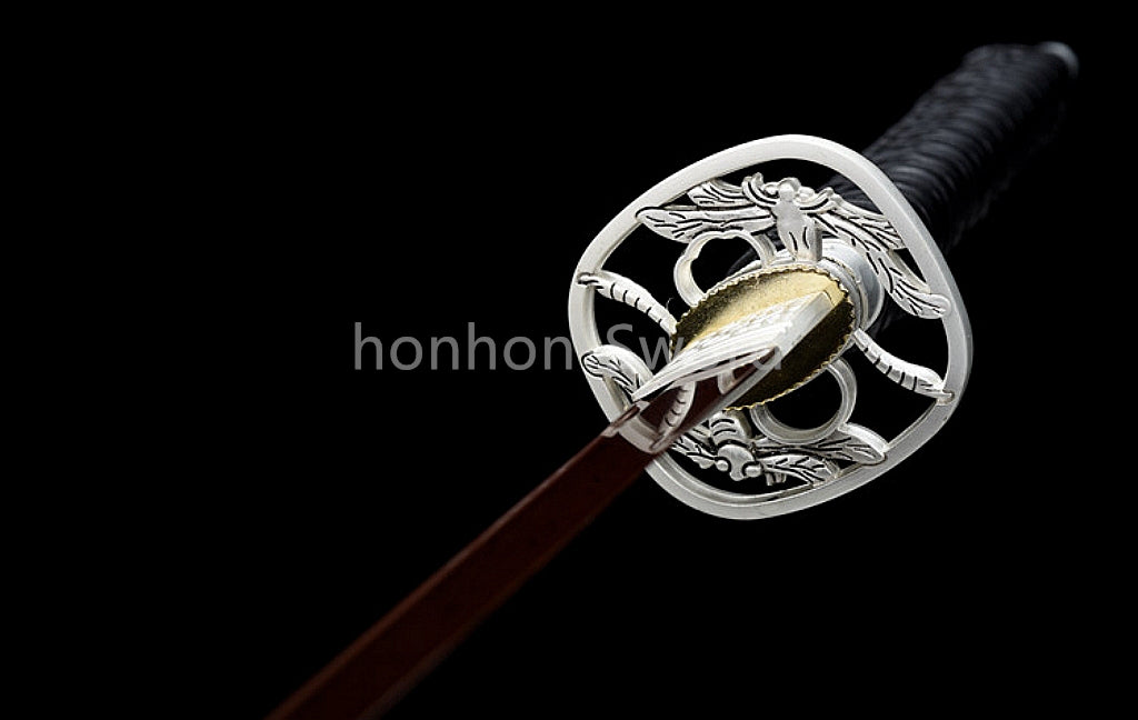 Damascus Folded Steel Katana Red Blade Japanese Samurai Sword Battle Full Tang Functional