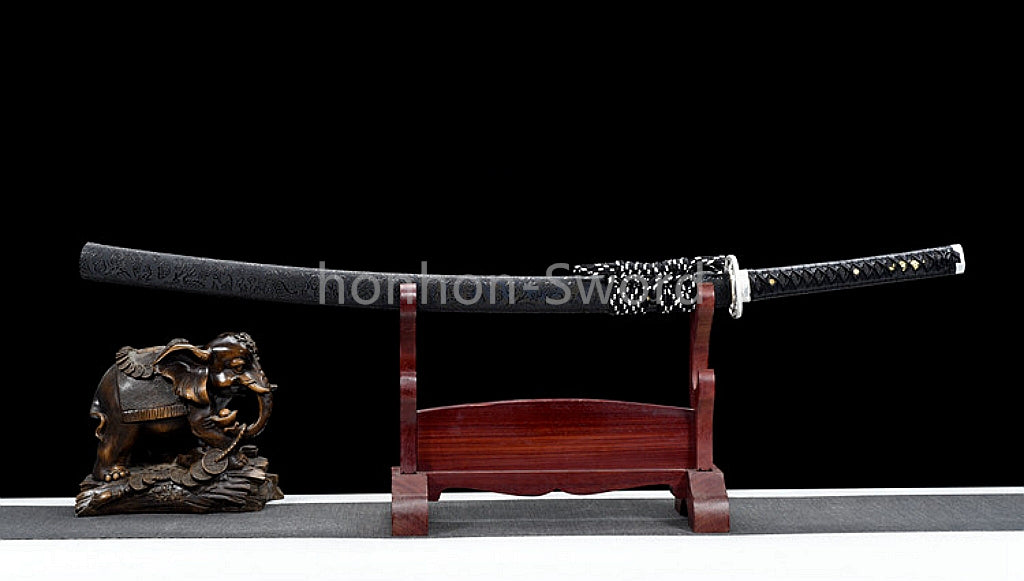 Damascus Folded Steel Katana Red Blade Japanese Samurai Sword Battle Full Tang Functional