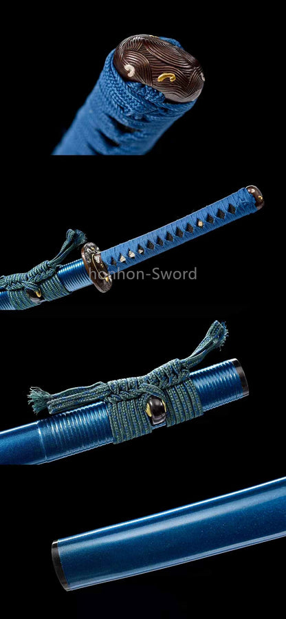 Épée de samouraï japonaise en acier plié noir, katana, lame tranchante faite à la main, noire 