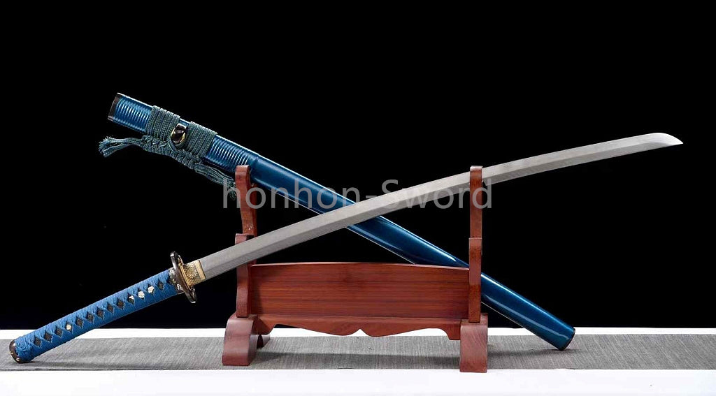 Épée de samouraï japonaise en acier plié noir, katana, lame tranchante faite à la main, noire 