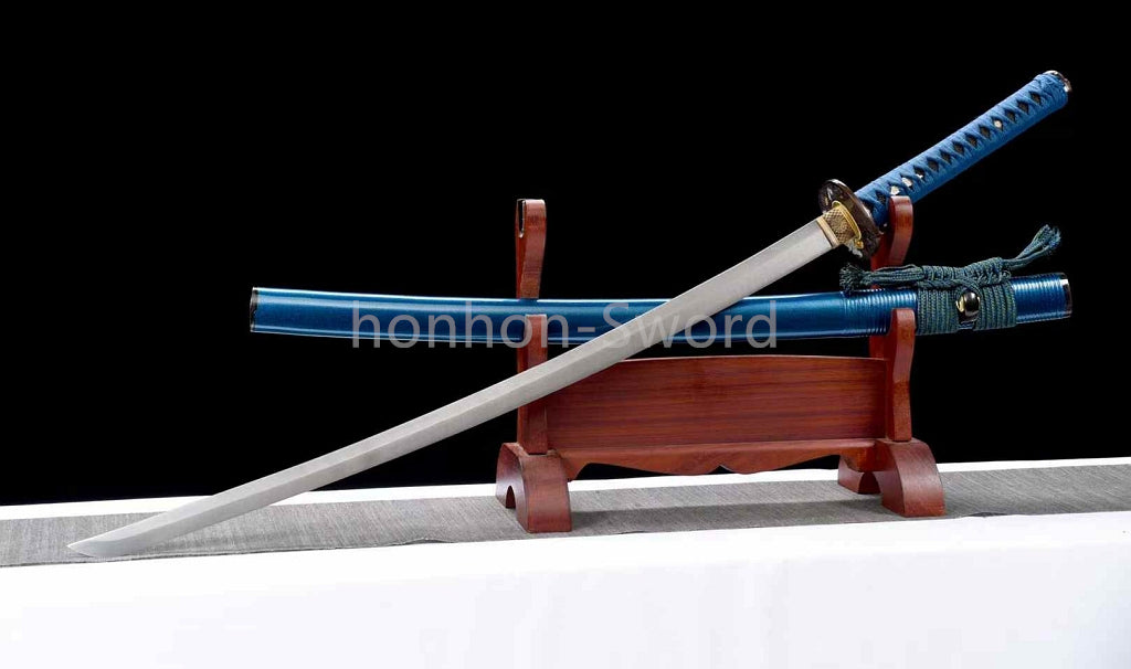 Épée de samouraï japonaise en acier plié noir, katana, lame tranchante faite à la main, noire 