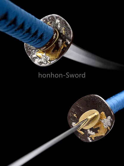 Épée de samouraï japonaise en acier plié noir, katana, lame tranchante faite à la main, noire 