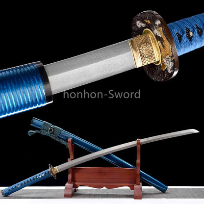 Épée de samouraï japonaise en acier plié noir, katana, lame tranchante faite à la main, noire 