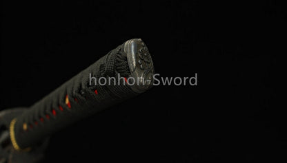 Japanisches Samurai-Schwert Katana aus schwarzem gefaltetem Stahl, Full Tang, handgefertigt, scharfe Klinge, schwarz 