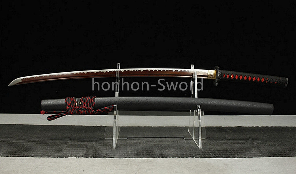 Japanisches Samurai-Schwert Katana aus schwarzem gefaltetem Stahl, Full Tang, handgefertigt, scharfe Klinge, schwarz 