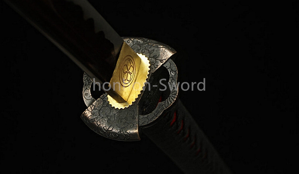 Japanisches Samurai-Schwert Katana aus schwarzem gefaltetem Stahl, Full Tang, handgefertigt, scharfe Klinge, schwarz 