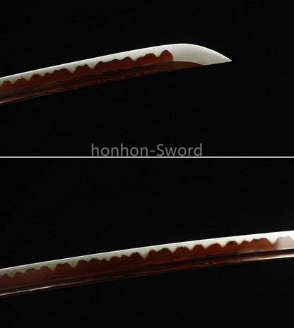 Japanisches Samurai-Schwert Katana aus schwarzem gefaltetem Stahl, Full Tang, handgefertigt, scharfe Klinge, schwarz 