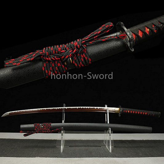 Épée de samouraï japonaise en acier plié noir, katana, lame tranchante faite à la main, noire 