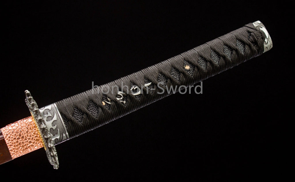 Folded Steel Japanese Katana Red Blade Dragon Tsuba Sword Full Tang Battle Ready