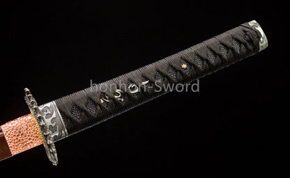 Folded Steel Japanese Katana Red Blade Dragon Tsuba Sword Full Tang Battle Ready