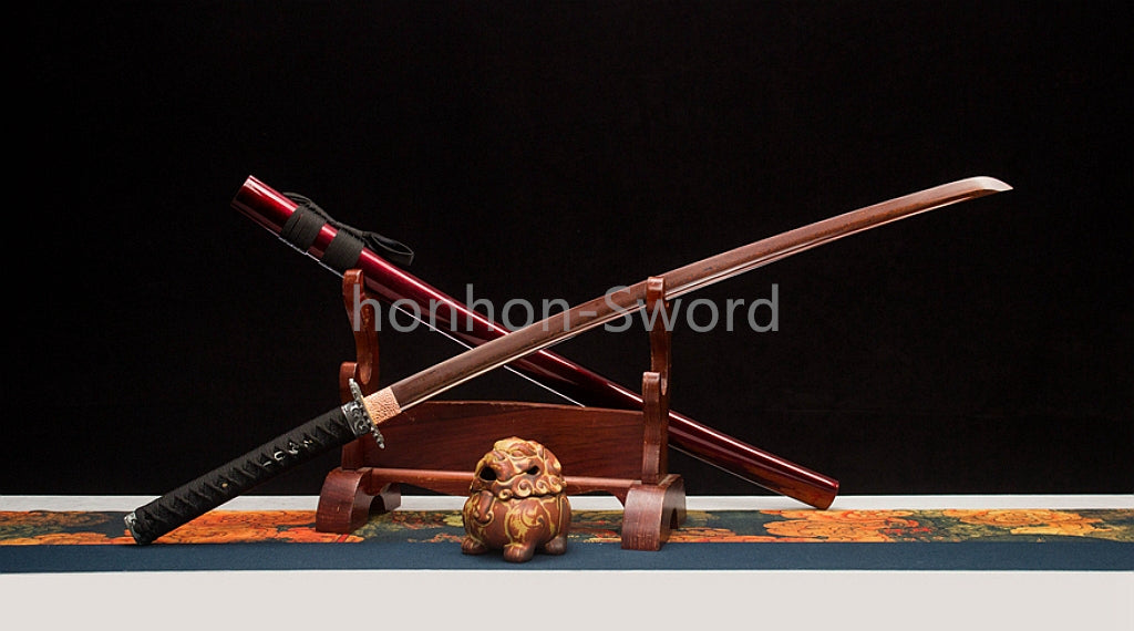 Folded Steel Japanese Katana Red Blade Dragon Tsuba Sword Full Tang Battle Ready