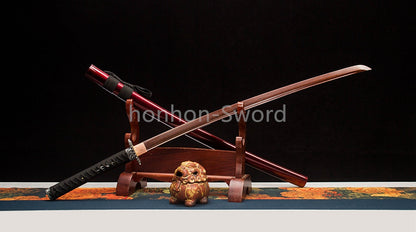 Folded Steel Japanese Katana Red Blade Dragon Tsuba Sword Full Tang Battle Ready