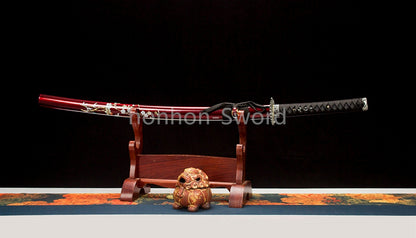 Folded Steel Japanese Katana Red Blade Dragon Tsuba Sword Full Tang Battle Ready