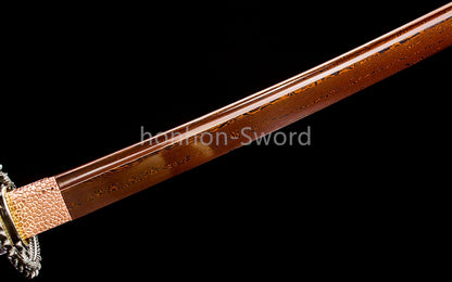 Folded Steel Japanese Katana Red Blade Dragon Tsuba Sword Full Tang Battle Ready