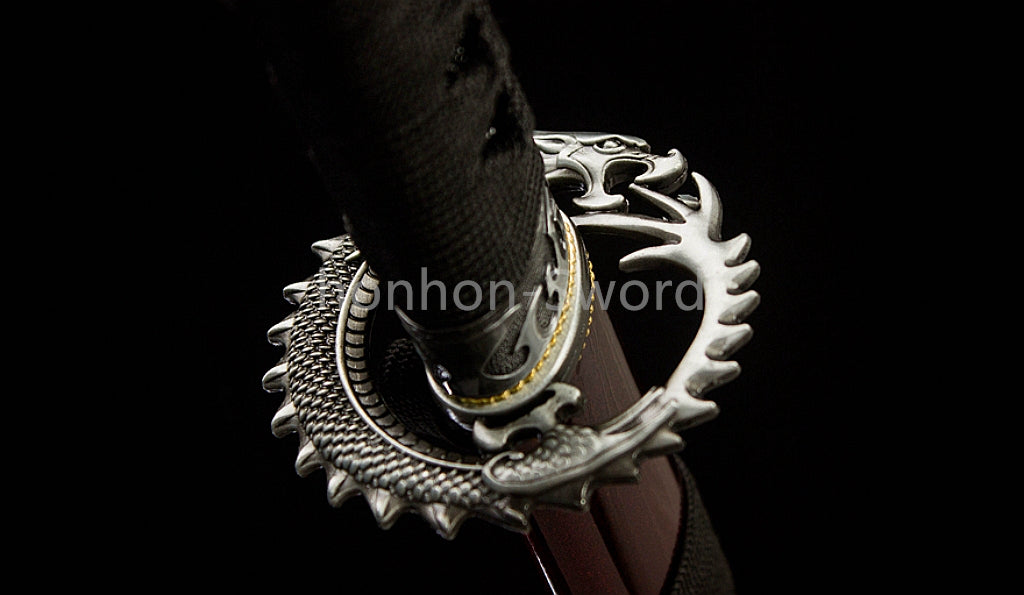 Folded Steel Japanese Katana Red Blade Dragon Tsuba Sword Full Tang Battle Ready