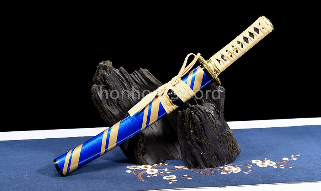 12'' Damascus Folded Steel Japanese Tanto UNOKUBI ZUKURI Mini Sword Full Tang