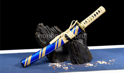 12'' Damascus Folded Steel Japanese Tanto UNOKUBI ZUKURI Mini Sword Full Tang