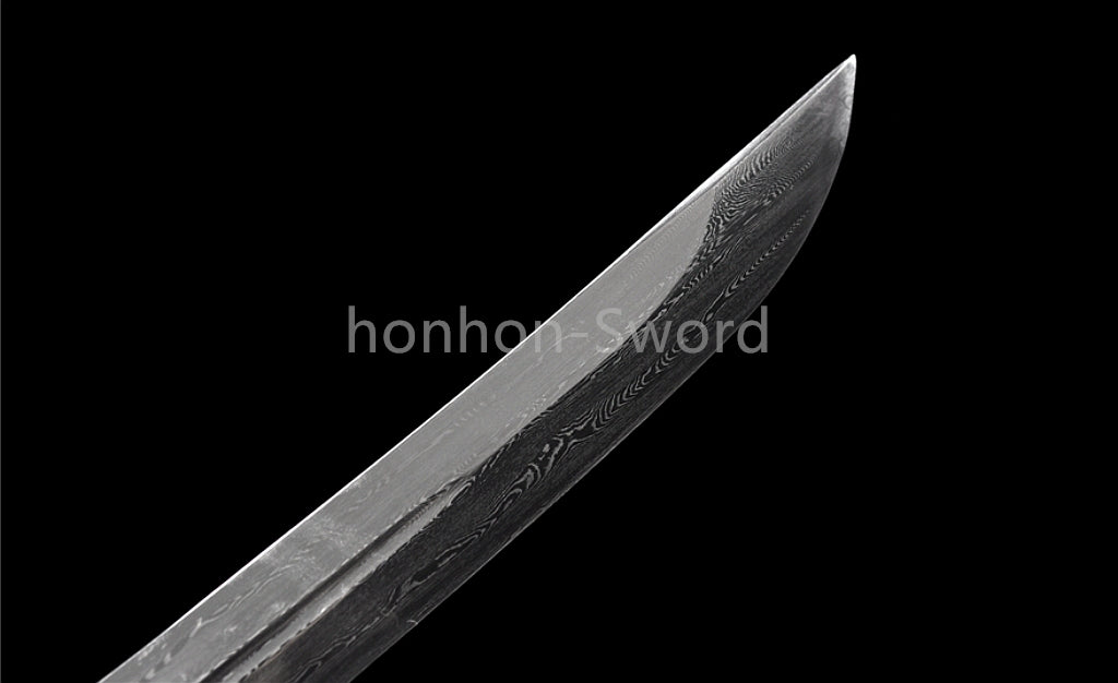 12'' Damascus Folded Steel Japanese Tanto UNOKUBI ZUKURI Mini Sword Full Tang