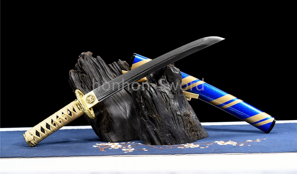 12'' Damascus Folded Steel Japanese Tanto UNOKUBI ZUKURI Mini Sword Full Tang