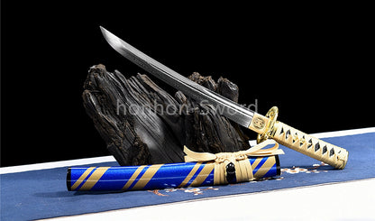 12'' Damascus Folded Steel Japanese Tanto UNOKUBI ZUKURI Mini Sword Full Tang