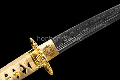 12'' Damascus Folded Steel Japanese Tanto UNOKUBI ZUKURI Mini Sword Full Tang