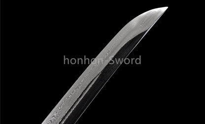 12'' Damascus Folded Steel Japanese Tanto UNOKUBI ZUKURI Mini Sword Full Tang