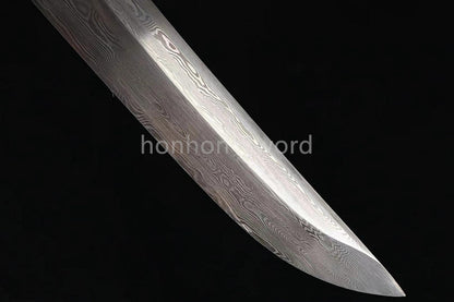 Japanese Tanto Folded Steel UNOKUBI ZUKURI Mini Sword Full Tang Battle Ready Gold