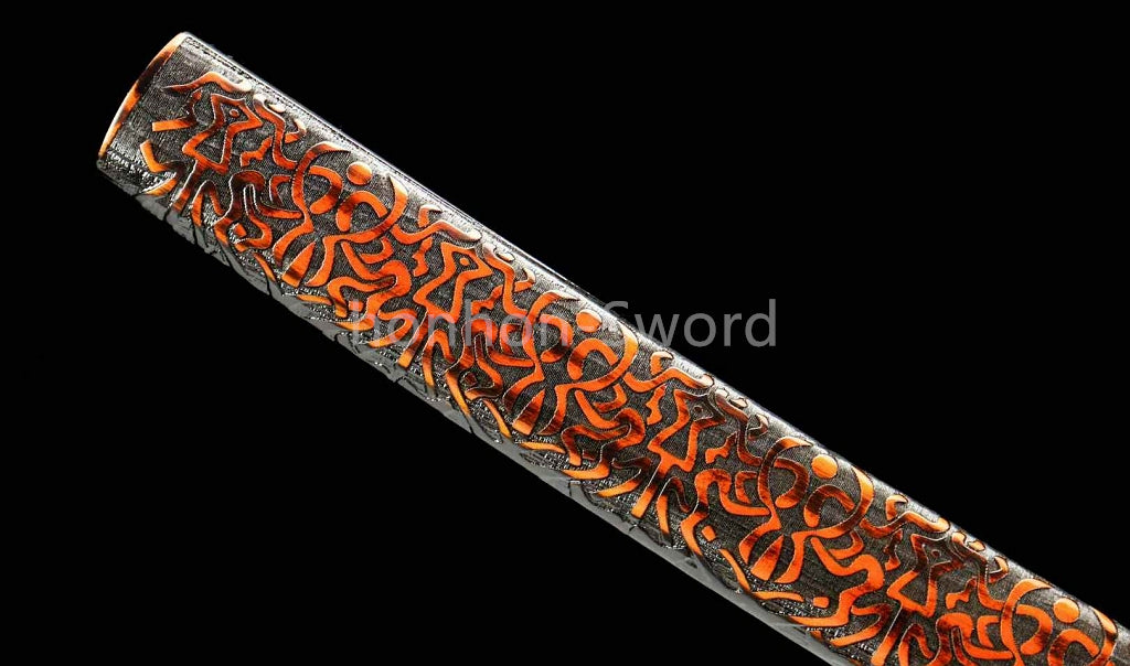 26inch Damascus Folded Steel Japanese Samurai Sword Katana Stone Pattern Blade Brass Tsuba Functional