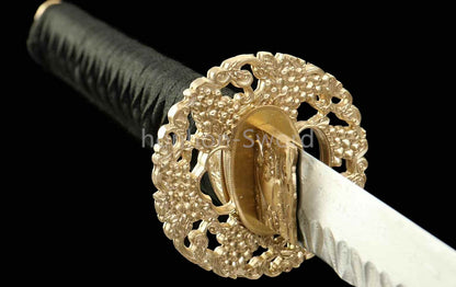26inch Damascus Folded Steel Japanese Samurai Sword Katana Stone Pattern Blade Brass Tsuba Functional