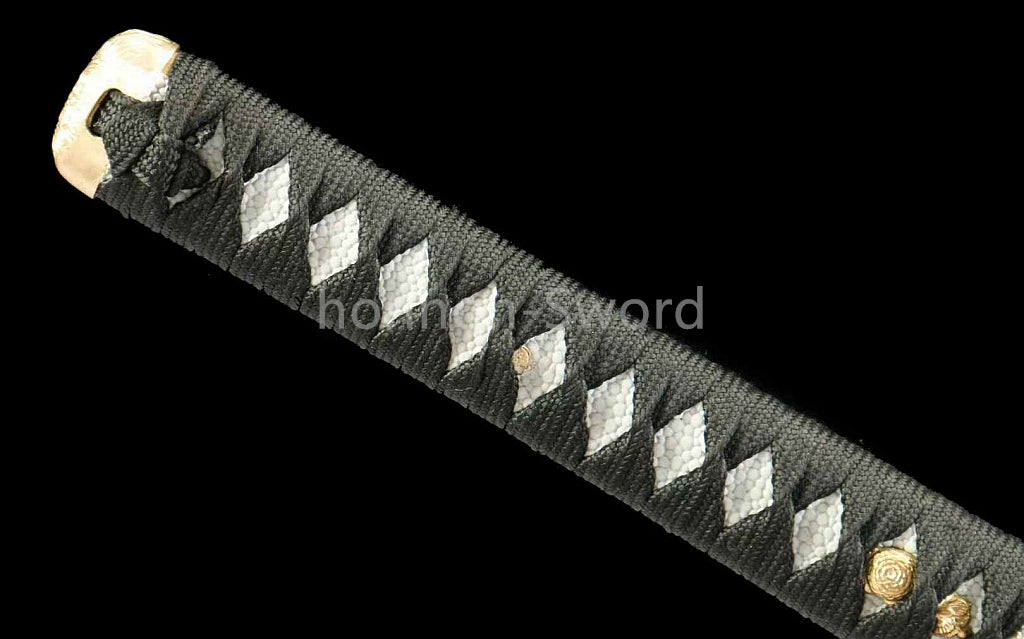 26inch Damascus Folded Steel Japanese Samurai Sword Katana Stone Pattern Blade Brass Tsuba Functional