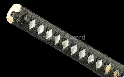 26inch Damascus Folded Steel Japanese Samurai Sword Katana Stone Pattern Blade Brass Tsuba Functional