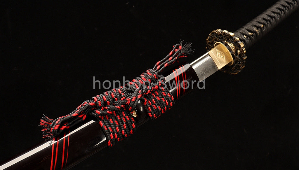 Épée de samouraï japonaise en acier plié noir, katana, lame tranchante faite à la main, noire 