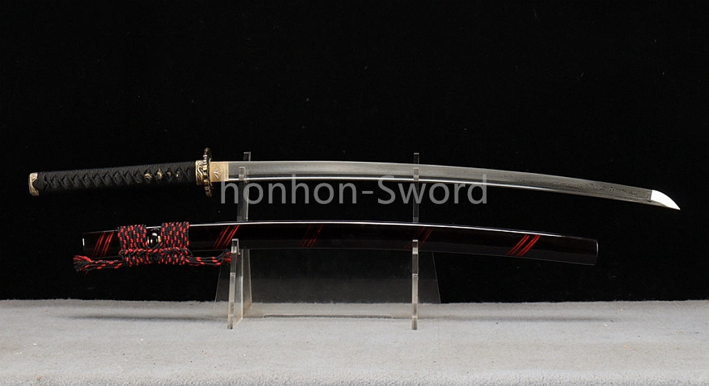 Épée de samouraï japonaise en acier plié noir, katana, lame tranchante faite à la main, noire 