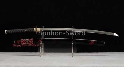 Épée de samouraï japonaise en acier plié noir, katana, lame tranchante faite à la main, noire 