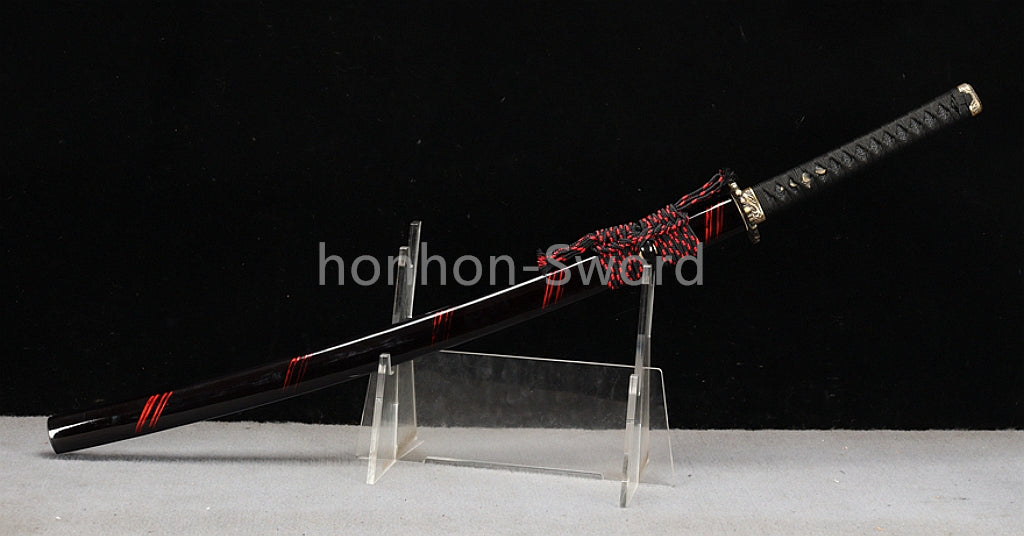 Épée de samouraï japonaise en acier plié noir, katana, lame tranchante faite à la main, noire 