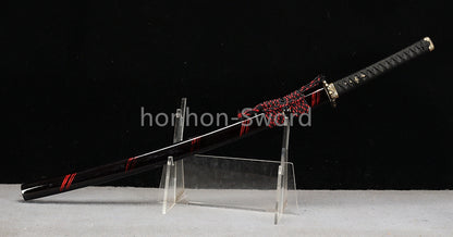 Épée de samouraï japonaise en acier plié noir, katana, lame tranchante faite à la main, noire 