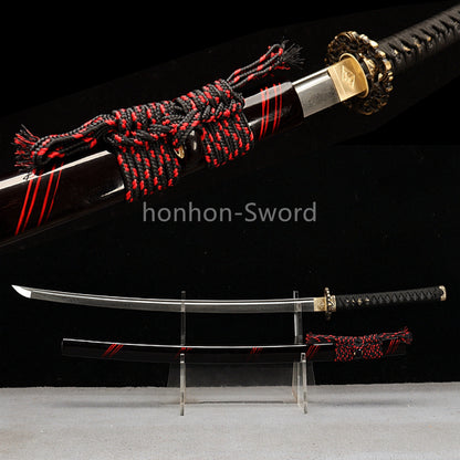 Épée de samouraï japonaise en acier plié noir, katana, lame tranchante faite à la main, noire 