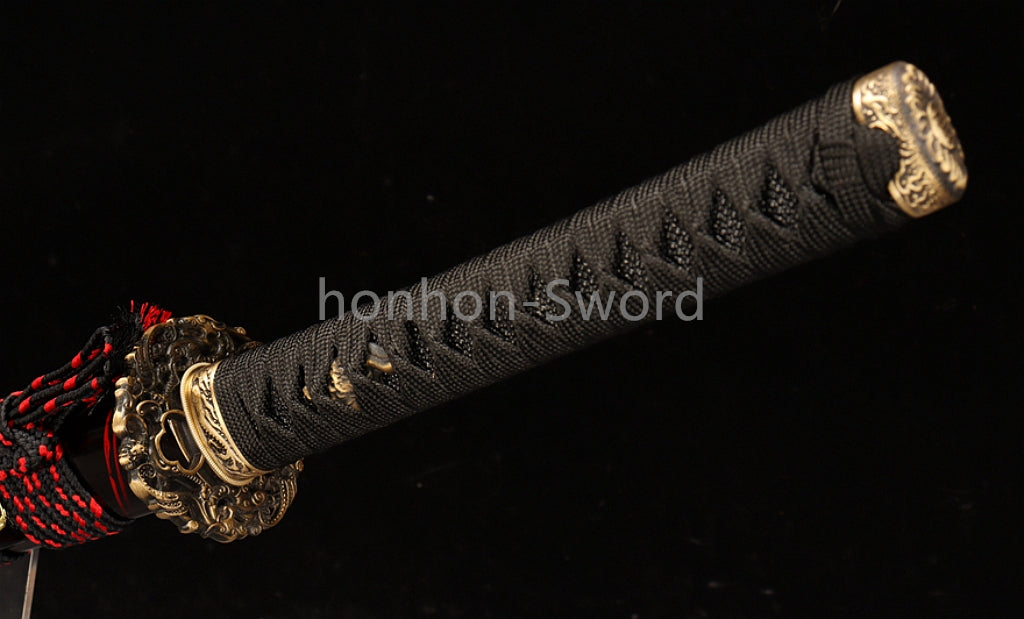 Épée de samouraï japonaise en acier plié noir, katana, lame tranchante faite à la main, noire 