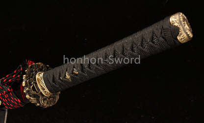 Épée de samouraï japonaise en acier plié noir, katana, lame tranchante faite à la main, noire 