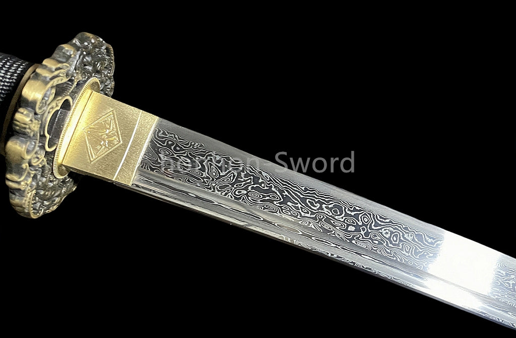 Épée de samouraï japonaise en acier plié noir, katana, lame tranchante faite à la main, noire 