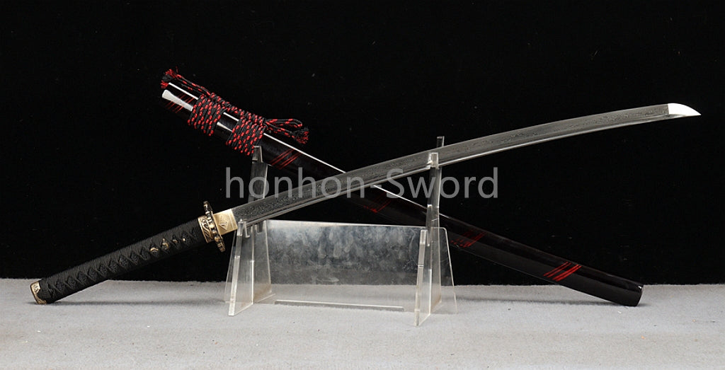 Épée de samouraï japonaise en acier plié noir, katana, lame tranchante faite à la main, noire 