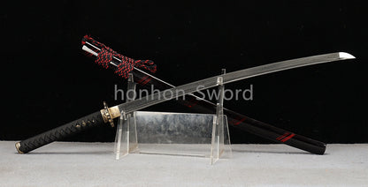Épée de samouraï japonaise en acier plié noir, katana, lame tranchante faite à la main, noire 