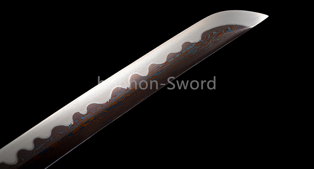 26inch Japanese Tachi Damascus Folded Steel Sword Blue Blade Alloy Tsuba Sharp Battle Ready